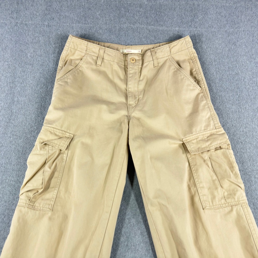 Levis 94 Baggy Cargo Pants Womens 30 Khaki Wide Leg Drawstring Hem Y2K